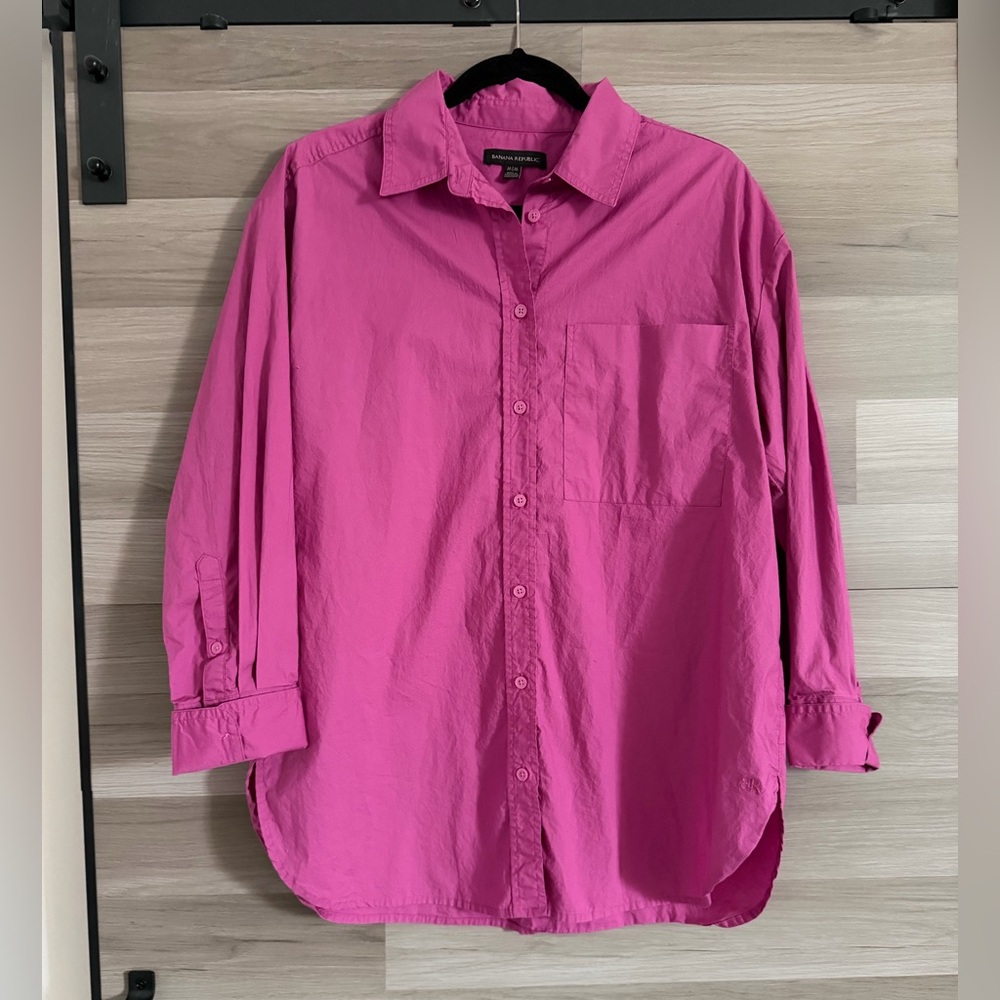 Banana Republic Women's Oversized Cotton Poplin Button-Down Shirt in Fuchsia